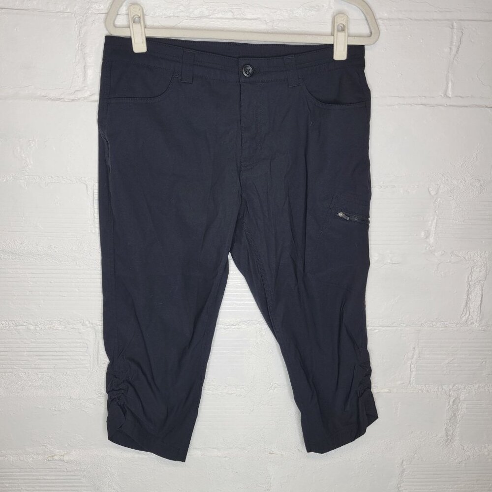 Eddie Bauer Women's Size 12 Cargo Pants Black Crop Ruched Leg - Picture 2 of 5